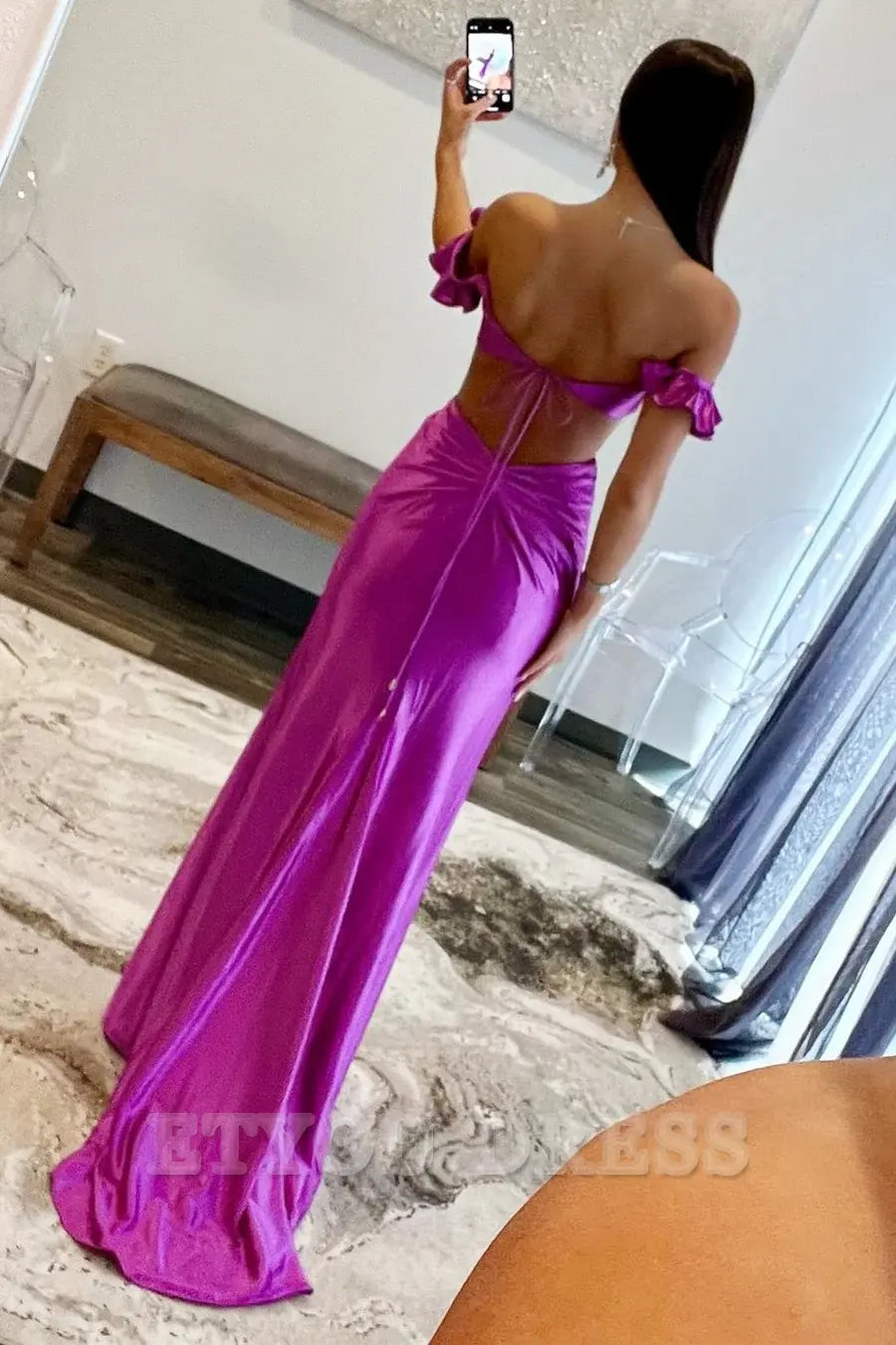 Mermaid Sleeve Cutout flower Backless formal dresses evening gown Prom Dress